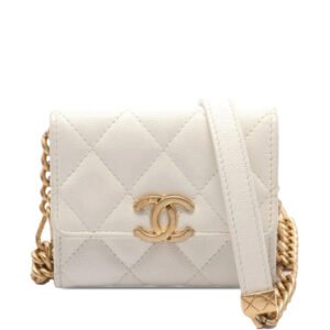 CHANEL 2021 Quilted Caviar Card Holder on Chain crossbody bag