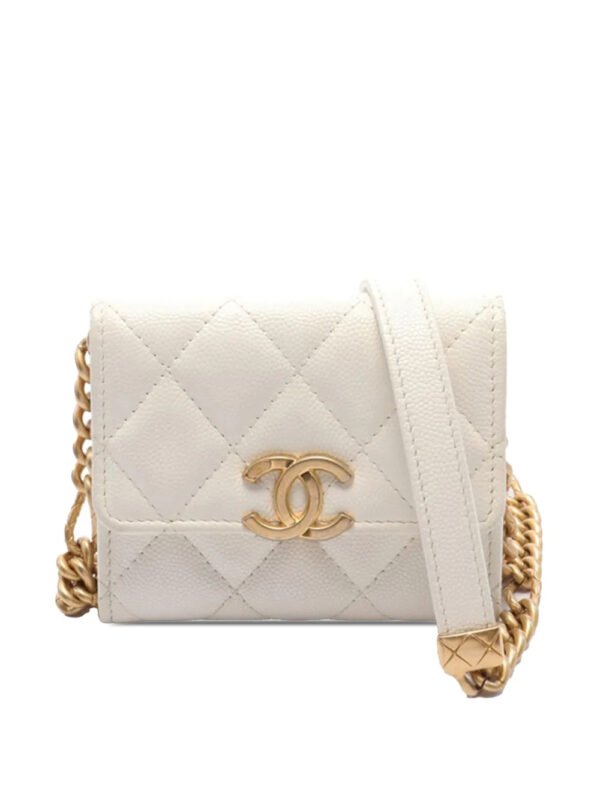 CHANEL 2021 Quilted Caviar Card Holder on Chain crossbody bag